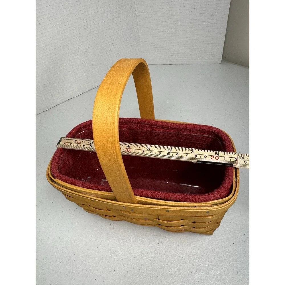 Longaberger Small Handled Woven Basket Plastic Cloth Liners Signed Dated 1999